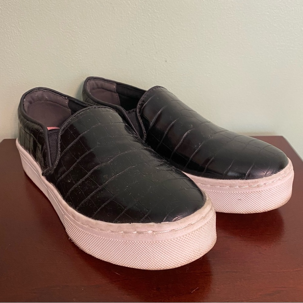 Sam Edelman Black Croc-Embossed Slip-On Sneakers